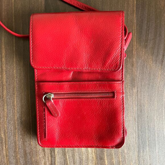 Vintage Red Leather Crossbody Wallet Phone Holder - Picture 3 of 5